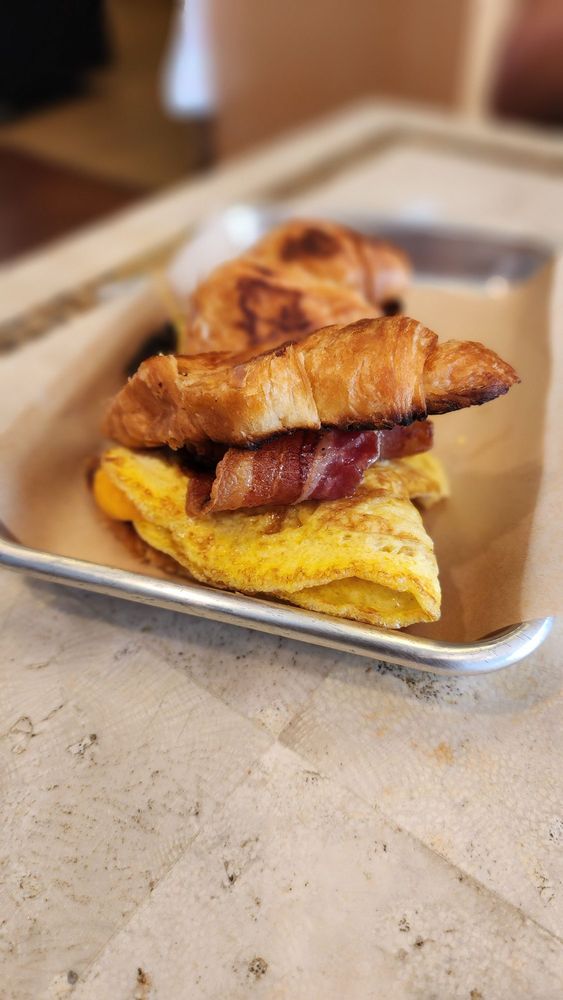 Bacon, egg, and cheese croissant sandwich